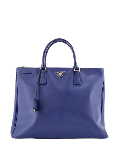 Pre-owned Prada Galleria Double Zip Saffiano Leather Large Tote Bag In Blue