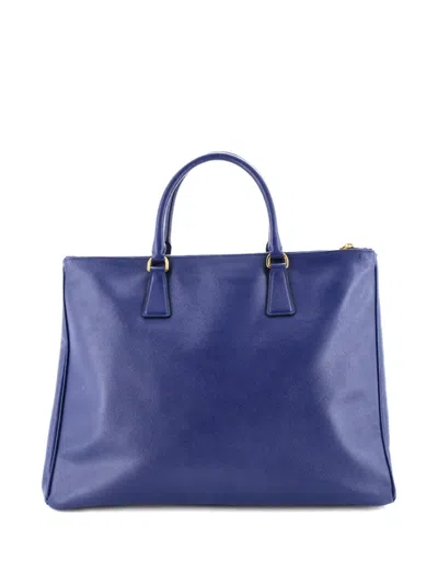 Pre-owned Prada Galleria Double Zip Saffiano Leather Large Tote Bag In Blue