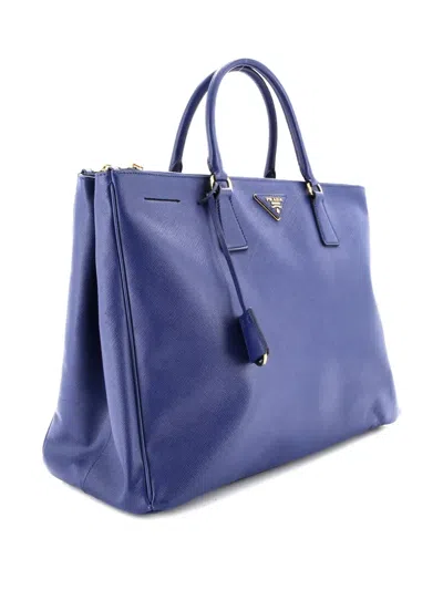 Pre-owned Prada Galleria Double Zip Saffiano Leather Large Tote Bag In Blue