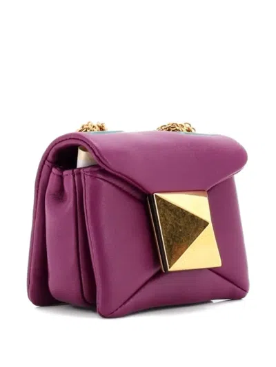 Pre-owned Valentino Garavani One Stud Chain Flap Bag Leather Micro Crossbody Bag In Purple