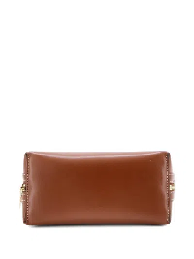 Pre-owned Celine Cuir Triomphe Zip Around Chain Clutch Leather Crossbody Bag In Brown