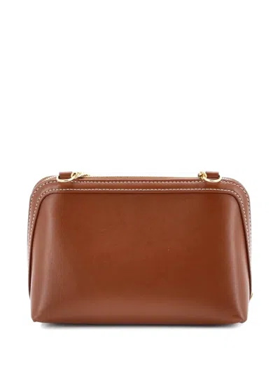 Pre-owned Celine Cuir Triomphe Zip Around Chain Clutch Leather Crossbody Bag In Brown