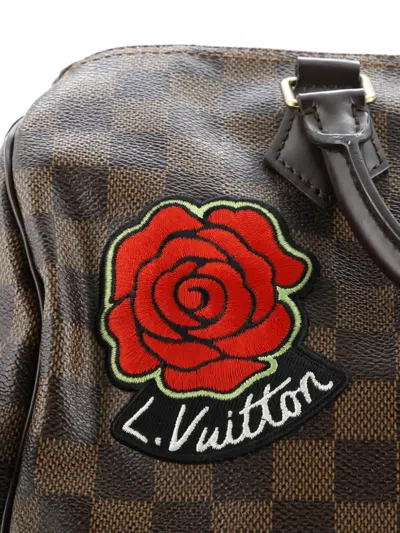 Pre-owned Louis Vuitton Speedy Bandouliere Bag Limited Edition Patches Damier 30 Satchel In Brown