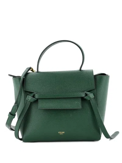 Pre-owned Celine Belt Bag Textured Leather Nano Shoulder Bag In Green