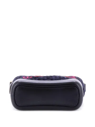 Pre-owned Chanel Gabrielle Logo Hobo Tweed And Calfskin Small Shoulder Bag In Blue