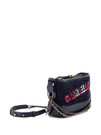 Pre-owned Chanel Gabrielle Logo Hobo Tweed And Calfskin Small Shoulder Bag In Blue