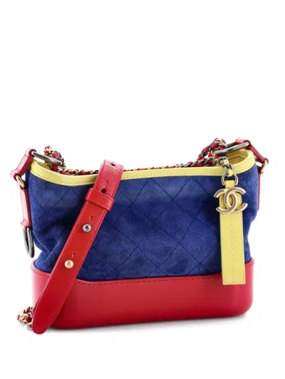 Pre-owned Chanel Gabrielle Quilted Suede Small Hobo Bag In Blue