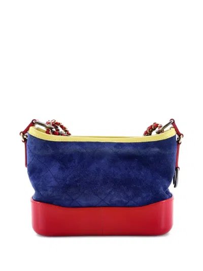 Pre-owned Chanel Gabrielle Quilted Suede Small Hobo Bag In Blue