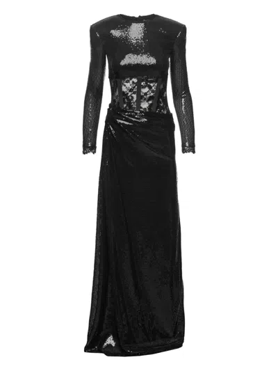Nissa Sequin Lace Maxi Dress In Black