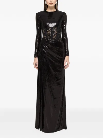 Nissa Sequin Lace Maxi Dress In Black