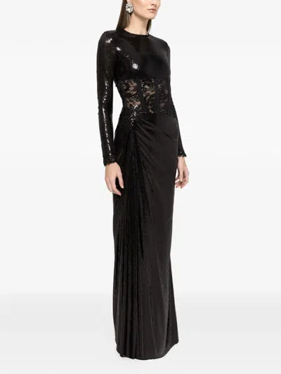 Nissa Sequin Lace Maxi Dress In Black