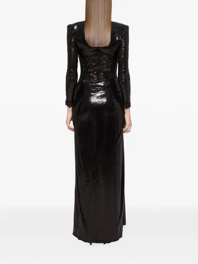 Nissa Sequin Lace Maxi Dress In Black