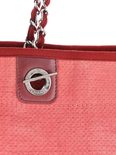 Pre-owned Chanel Deauville Canvas Medium Tote Bag In Red