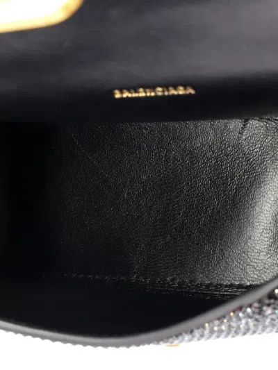 Pre-owned Balenciaga Hourglass Top Handle Bag Suede And Allover Logo Crystals Xs Satchel In Black