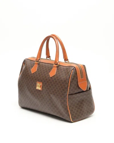 Celine Céline Triomphe Macadam Boston Bag In Brown