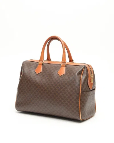 Celine Céline Triomphe Macadam Boston Bag In Brown