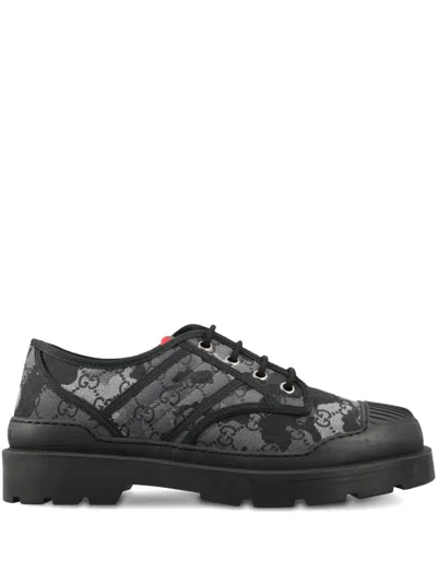Gucci Gg Patterned Lace-up Sneakers In Black