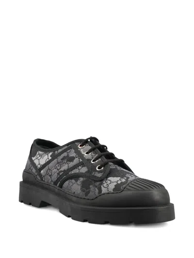 Gucci Gg Patterned Lace-up Sneakers In Black
