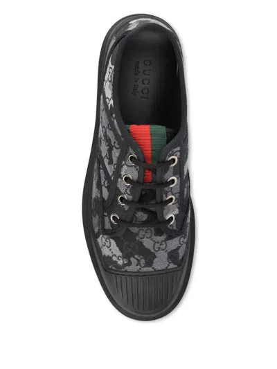Gucci Gg Patterned Lace-up Sneakers In Black