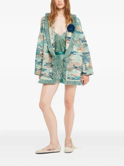 Alanui Lost In The Blue Fringed Cardigan In Blue