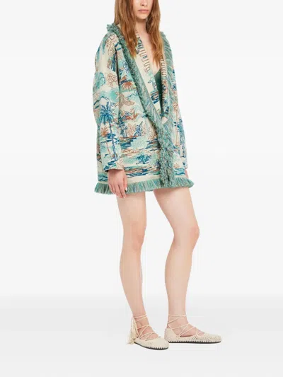 Alanui Lost In The Blue Fringed Cardigan In Blue