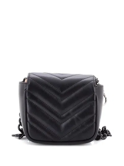 Pre-owned Gucci Gg Marmont Flap Matelasse Leather Mini Belt Bag In Black