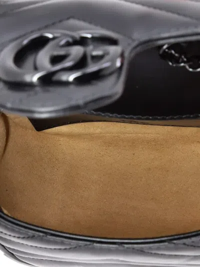 Pre-owned Gucci Gg Marmont Flap Matelasse Leather Mini Belt Bag In Black