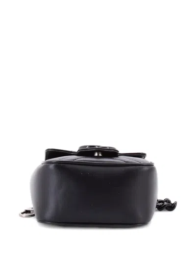 Pre-owned Gucci Gg Marmont Flap Matelasse Leather Mini Belt Bag In Black