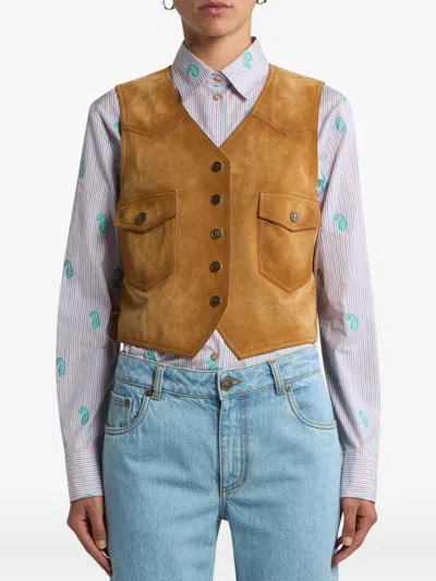 Etro Pocket Suede Waistcoat In Brown