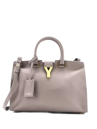 Pre-owned Saint Laurent Classic Y Cabas Leather Small Satchel In Gray