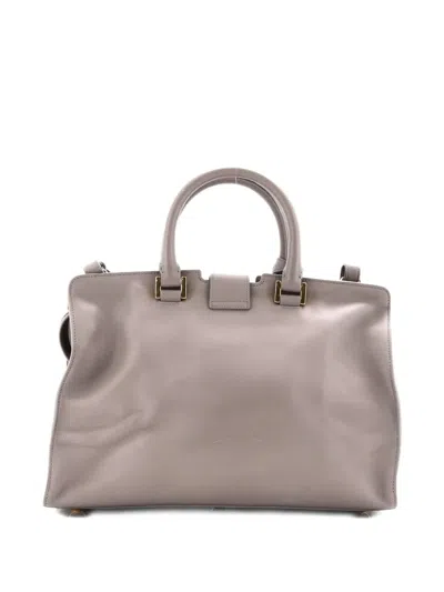 Pre-owned Saint Laurent Classic Y Cabas Leather Small Satchel In Gray