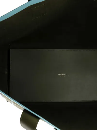 Pre-owned Burberry London Check Canvas Medium Tote Bag In Green