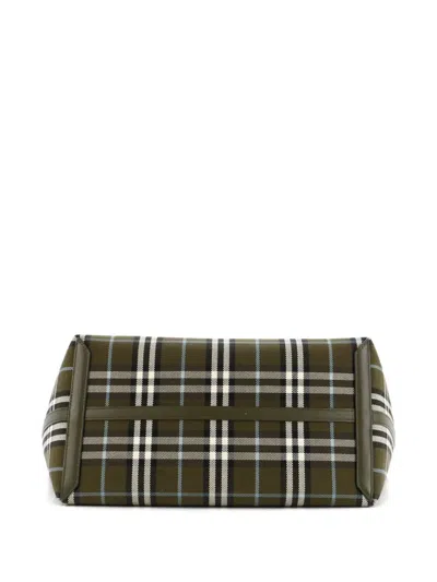 Pre-owned Burberry London Check Canvas Medium Tote Bag In Green