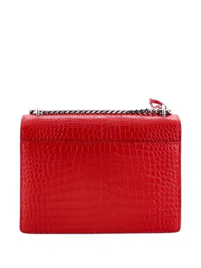 Pre-owned Saint Laurent Sunset Crocodile Embossed Leather Medium Crossbody Bag In Red