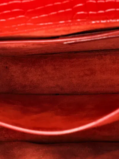 Pre-owned Saint Laurent Sunset Crocodile Embossed Leather Medium Crossbody Bag In Red