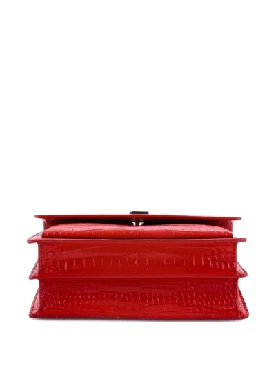 Pre-owned Saint Laurent Sunset Crocodile Embossed Leather Medium Crossbody Bag In Red