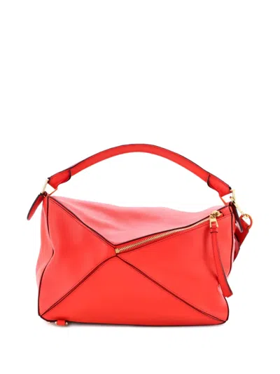 Pre-owned Loewe Puzzle Bag Leather Large Satchel In Red