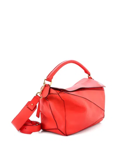 Pre-owned Loewe Puzzle Bag Leather Large Satchel In Red