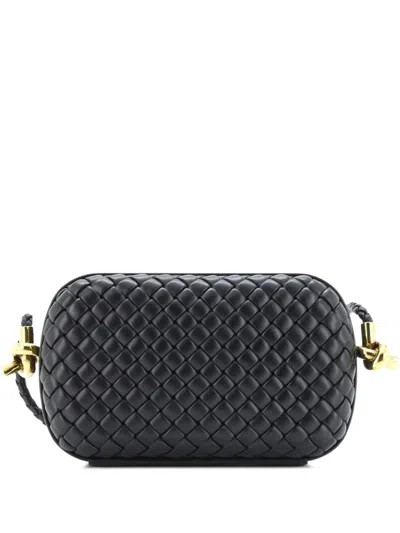Pre-owned Bottega Veneta Knot Minaudiere On Strap Intrecciato Leather Shoulder Bag In Black