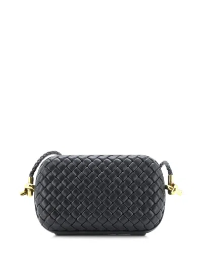 Pre-owned Bottega Veneta Knot Minaudiere On Strap Intrecciato Leather Shoulder Bag In Black
