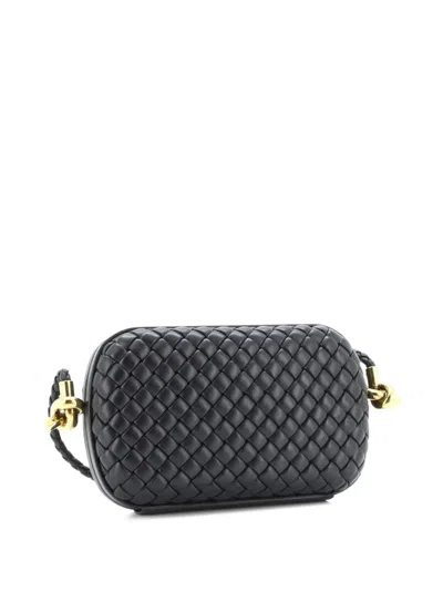 Pre-owned Bottega Veneta Knot Minaudiere On Strap Intrecciato Leather Shoulder Bag In Black