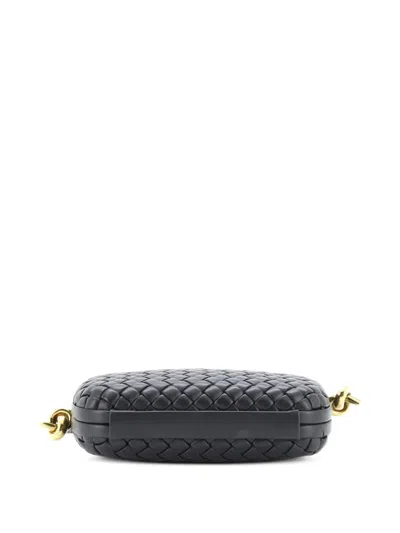 Pre-owned Bottega Veneta Knot Minaudiere On Strap Intrecciato Leather Shoulder Bag In Black