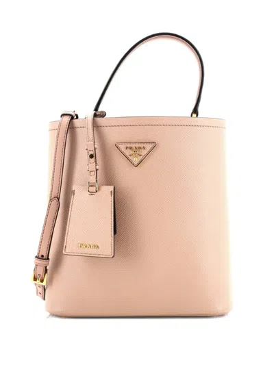 Pre-owned Prada Panier Saffiano Leather Medium Bucket Bag In Neutral