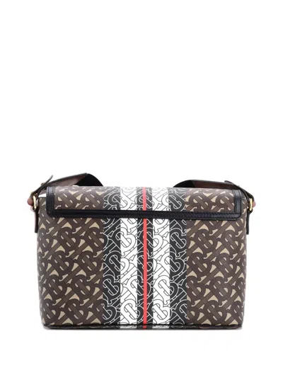 Pre-owned Burberry Note Monogram E-canvas Medium Crossbody Bag In Brown