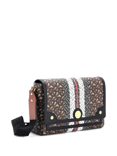 Pre-owned Burberry Note Monogram E-canvas Medium Crossbody Bag In Brown