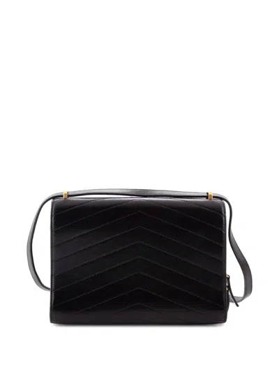 Pre-owned Chanel Medal Envelope Flap Bag Chevron Calfskin Large Shoulder Bag In Black