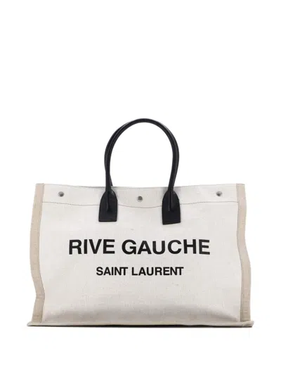 Pre-owned Saint Laurent Rive Gauche Shopper Canvas Large Tote Bag In Neutral