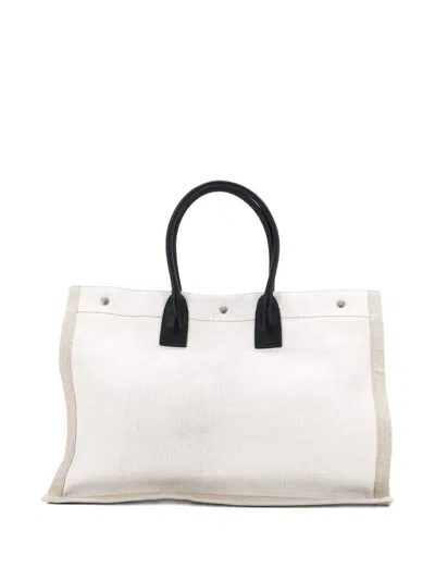 Pre-owned Saint Laurent Rive Gauche Shopper Canvas Large Tote Bag In Neutral