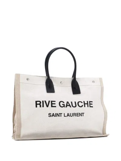 Pre-owned Saint Laurent Rive Gauche Shopper Canvas Large Tote Bag In Neutral