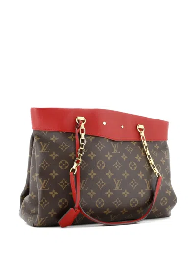 Pre-owned Louis Vuitton Pallas Shopper Monogram Canvas And Calfskin Tote Bag In Brown